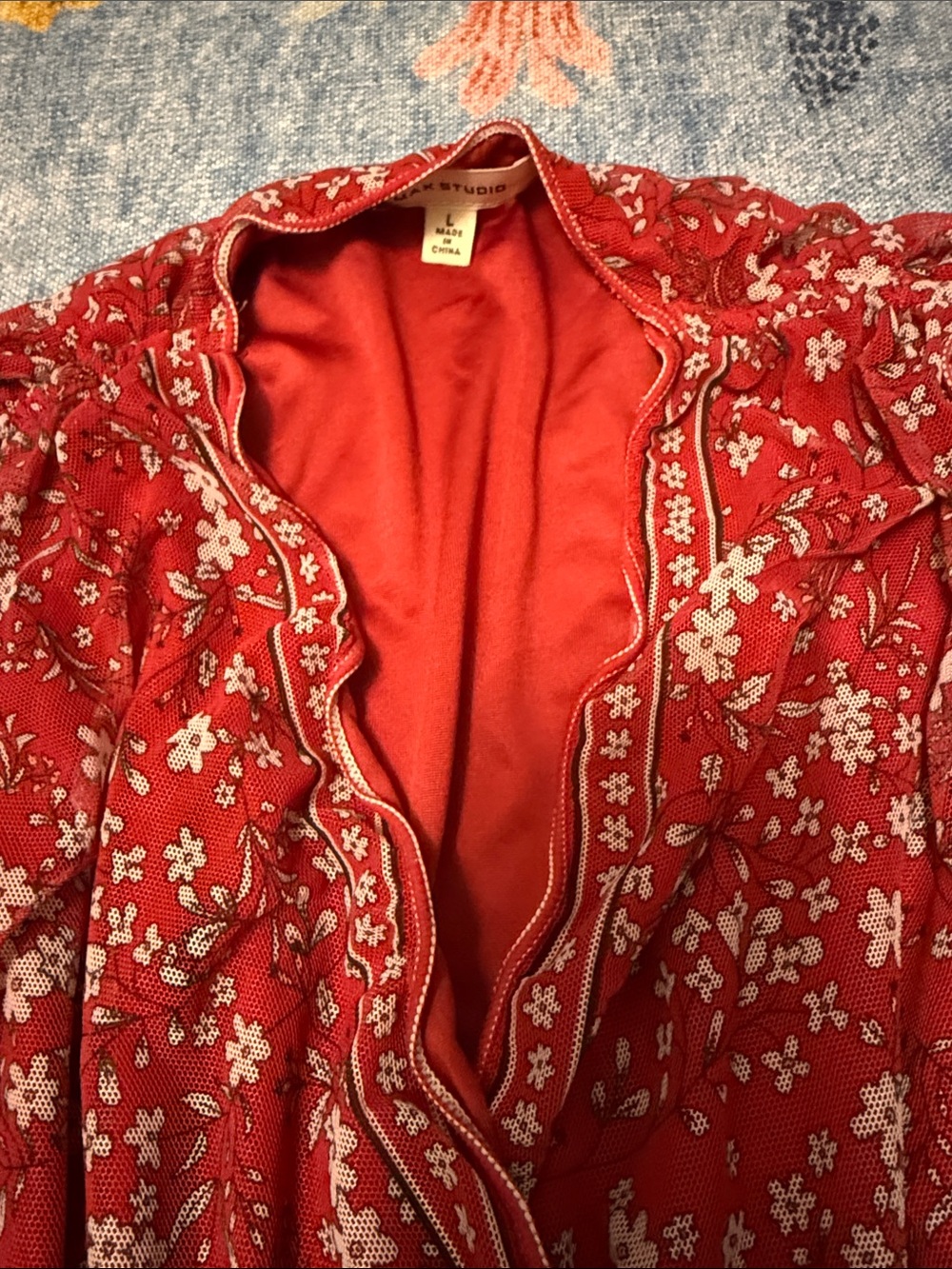 Max Studio Red Floral Tiered Midi Dress Sleeveless V-Neck Boho L - Picture 2 of 4